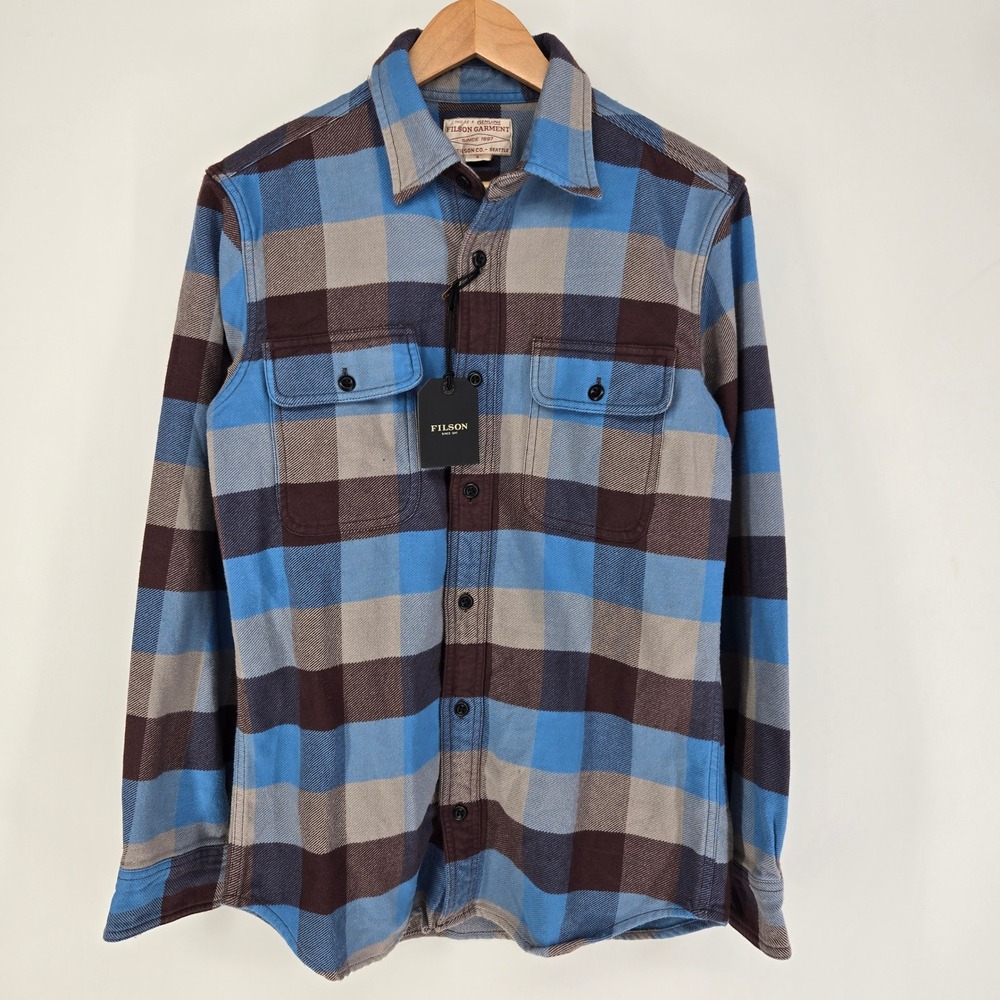 Filson Vintage Flannel Work Shirt Men S Blue Brown Plaid Button Down NEW